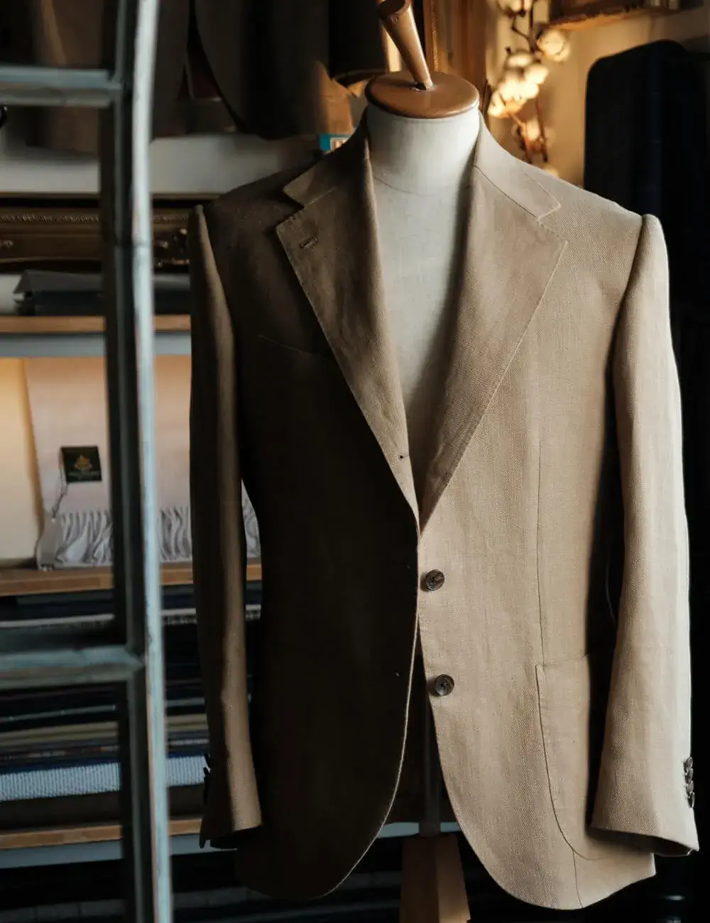 Hand-molded horsehair canvas shaping the chest of a jacket